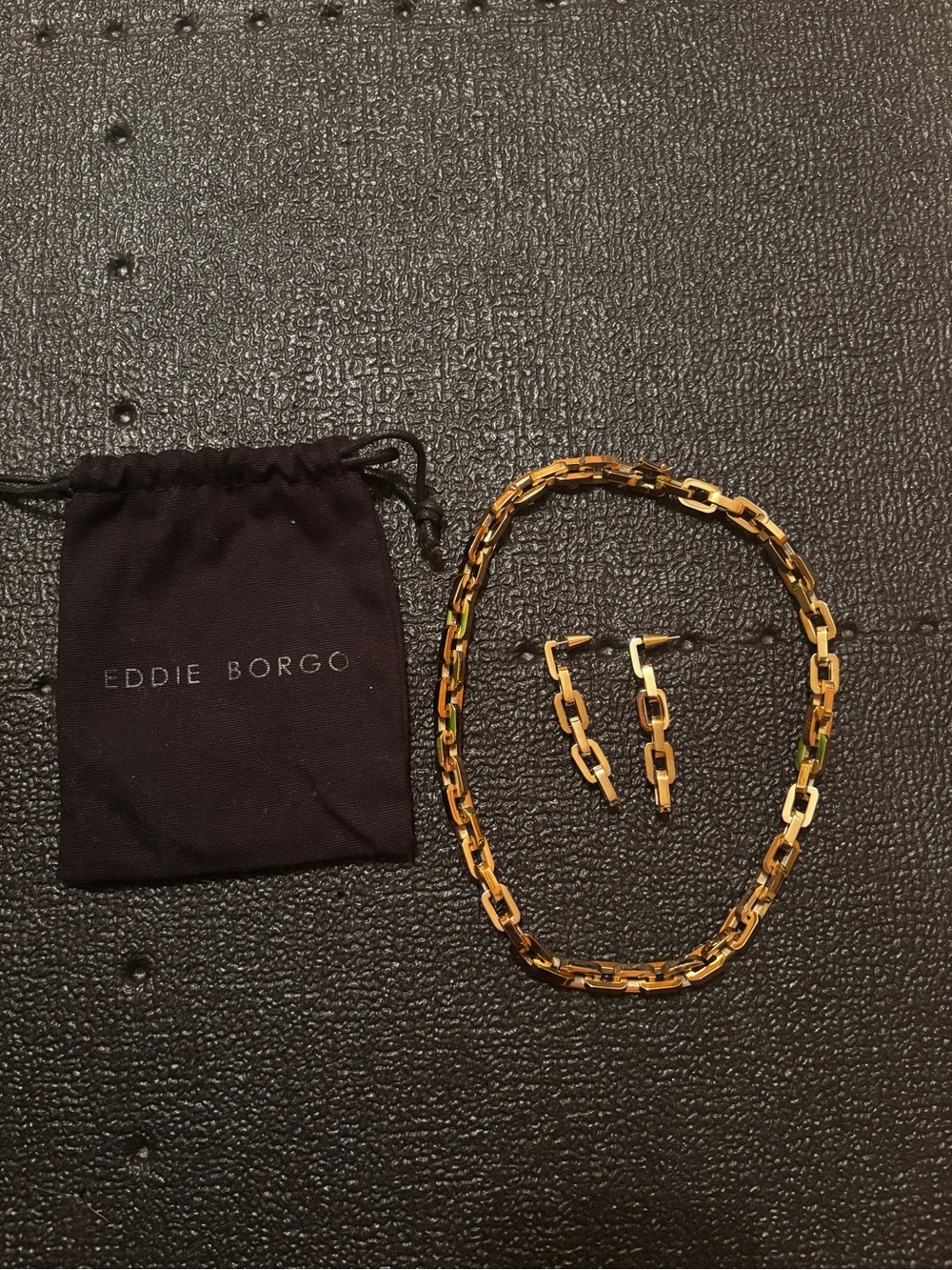 Eddie Borgo Supra Link 12K Gold Plated Necklace & Drop Earrings Set